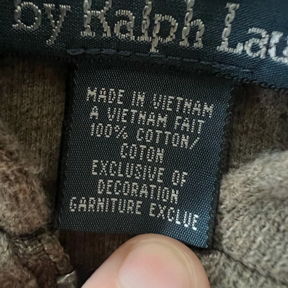 VTG‎ Ralph Lauren polo hooded jacket XL full zip brown 100% cotton knit sweater